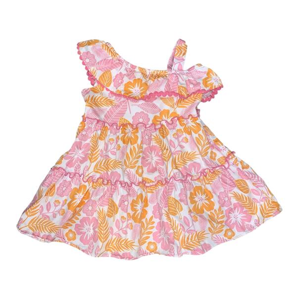 Good Lad Pink and Orange One Shoulder Ruffle Dress - Picture 1 of 9